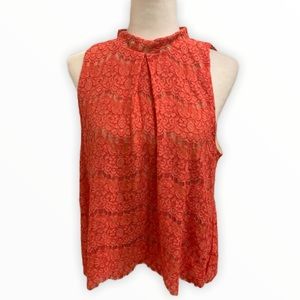 love, Fire Coral Hi Neck Lace Lined Tank Size M